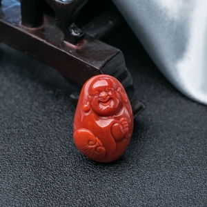 柿子红南红弥勒佛吊坠