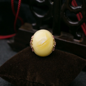 18K白花蜜蜡戒指