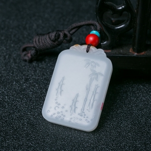 山料和田白玉竹报平安吊坠