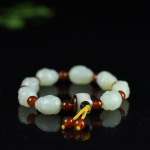 山料和田白玉貔貅单圈手串