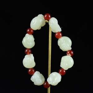 籽料和田白玉福猪单圈手串