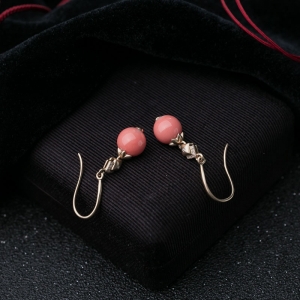 18K深水珊瑚圆珠耳坠