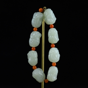 籽料和田白玉财源滚滚单圈手串
