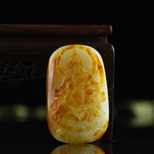 籽料和田白玉黄财神吊坠