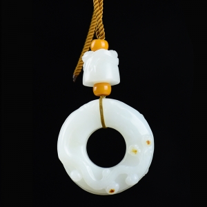 山流水料和田羊脂白玉梅韵玉琮吊坠