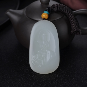 山流水料和田白玉普贤菩萨吊坠