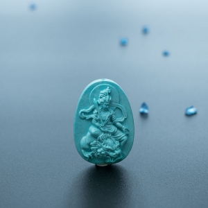 中瓷铁线蓝绿绿松石文殊菩萨吊坠