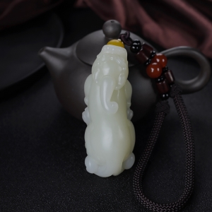 山流水料和田白玉貔貅手把件