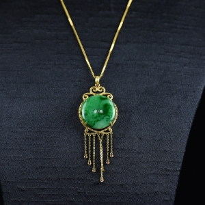 18k金镶糯种飘翠翡翠平安扣吊坠