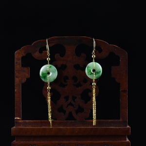 18k金镶糯种飘翠翡翠平安扣耳坠