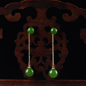 18k镶山料和田碧玉耳坠