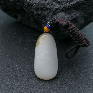 山流水料和田羊脂白玉竹报平安吊坠
