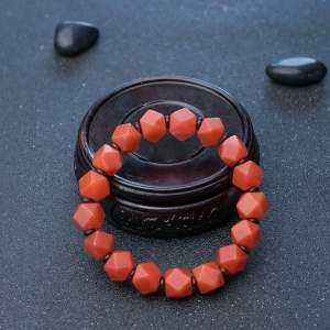 柿子红南红菱形珠单圈手串