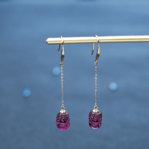 18K玫红碧玺貔貅耳坠