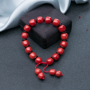 沙丁珊瑚桶珠单圈手串