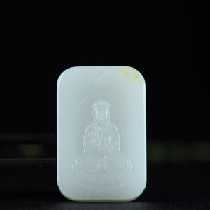 山流水料和田羊脂白玉观音吊坠
