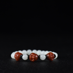 柿子红南红弥勒佛头单圈手串