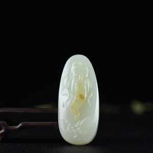 籽料和田白玉关公吊坠