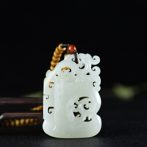 籽料和田白玉龙凤牌吊坠