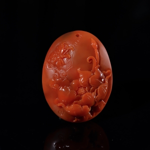 柿子红南红蝶恋花吊坠