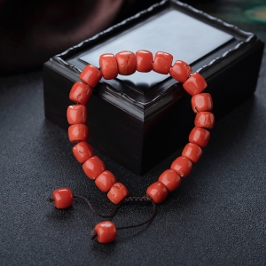 沙丁珊瑚桶珠单圈手串