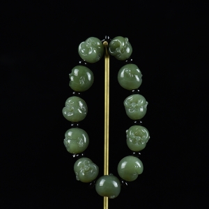 山料和田青玉弥勒佛单圈手串