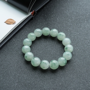 13mm糯冰种飘花翡翠单圈手串