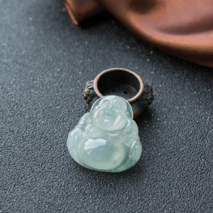 糯冰种飘花翡翠弥勒佛吊坠