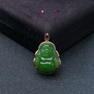 18K山料和田碧玉弥勒佛吊坠