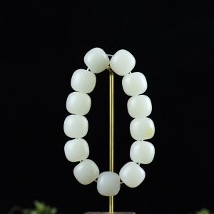 山流水料和田白玉老形珠单圈手串