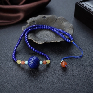 天蓝色青金石螺纹珠吊坠