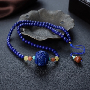 天蓝色青金石回纹珠吊坠