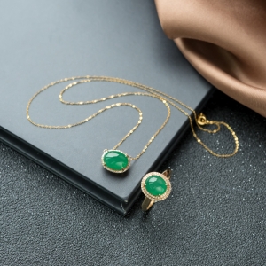 18K糯冰种翠绿翡翠套装