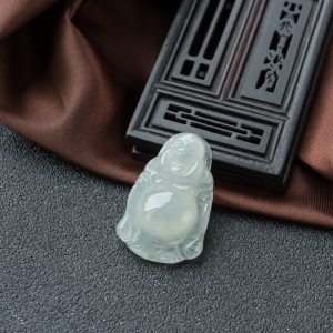 糯冰种翡翠弥勒佛吊坠