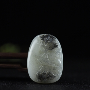 籽料和田玉青花钟馗吊坠