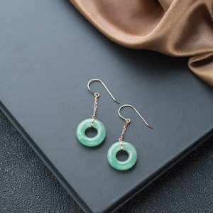 18K糯冰种苹果绿翡翠平安扣耳坠