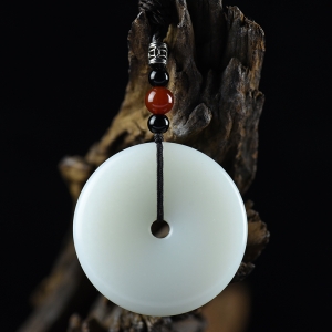 山流水料和田羊脂白玉平安扣吊坠