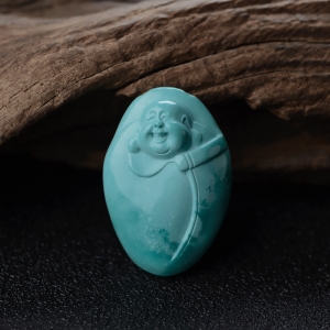 高瓷蓝绿绿松石弥勒佛吊坠