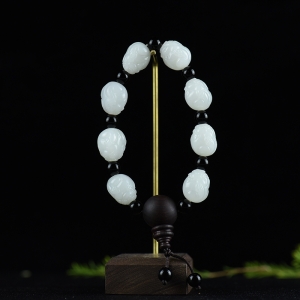 山料和田白玉招财进宝单圈手串