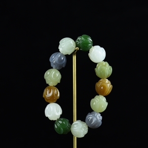 山料和田玉多宝莲花单圈手串