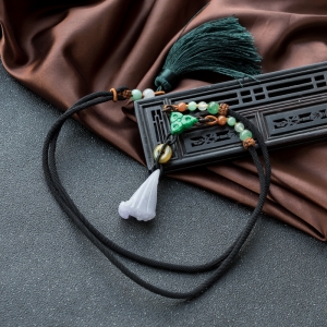 糯冰种浅紫翡翠多子多福毛衣链