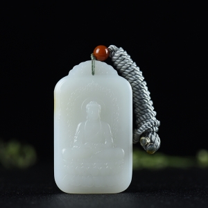山流水料和田羊脂白玉大日如来吊坠