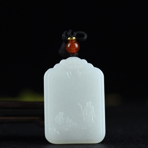 山流水料和田羊脂白玉闲适吊坠