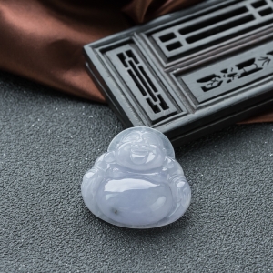 糯冰种紫罗兰翡翠弥勒佛吊坠