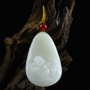 山流水料和田羊脂白玉弥勒佛吊坠