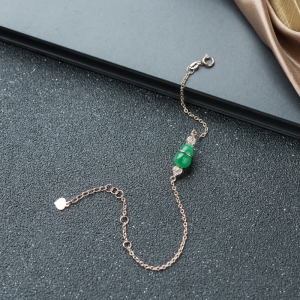 18K糯冰种翠绿翡翠福禄手链