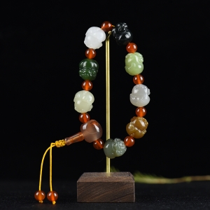 山料和田玉多宝福猪单圈手串