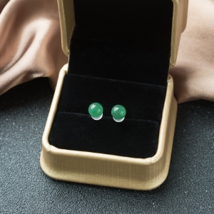 18K糯冰种翠绿翡翠耳钉
