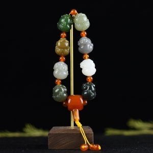 山料和田玉多宝福猪单圈手串