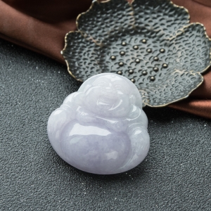 糯冰种紫罗兰翡翠弥勒佛吊坠